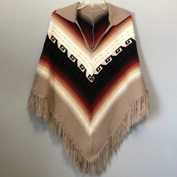 70s Vintage Poncho Unisex One Size fits most hipster folkie festival wool fringe - Picture 10 of 10
